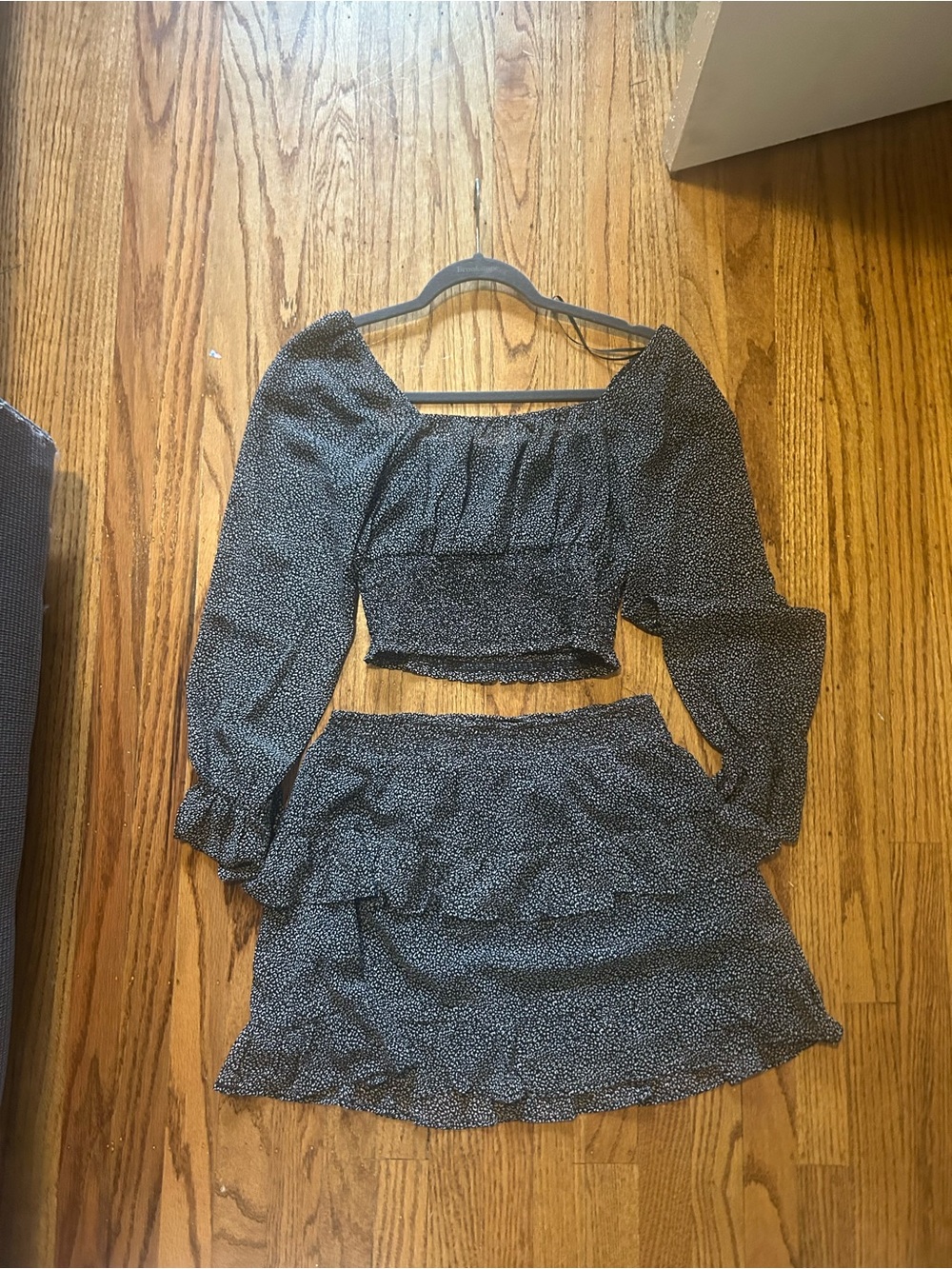Altar'd State Black Speckled Two-Piece Ruffle Skirt Set